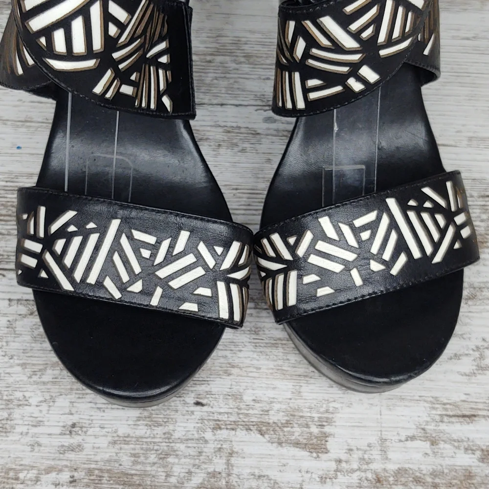 Diane Von Furstenberg Black Cutout Leather Wedge Sandals - Picture 8 of 15